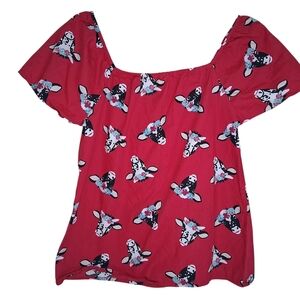 Wrangler Girls XL Cow Face Print Square Neck Hot Pink Shirt 100% Cotton Country